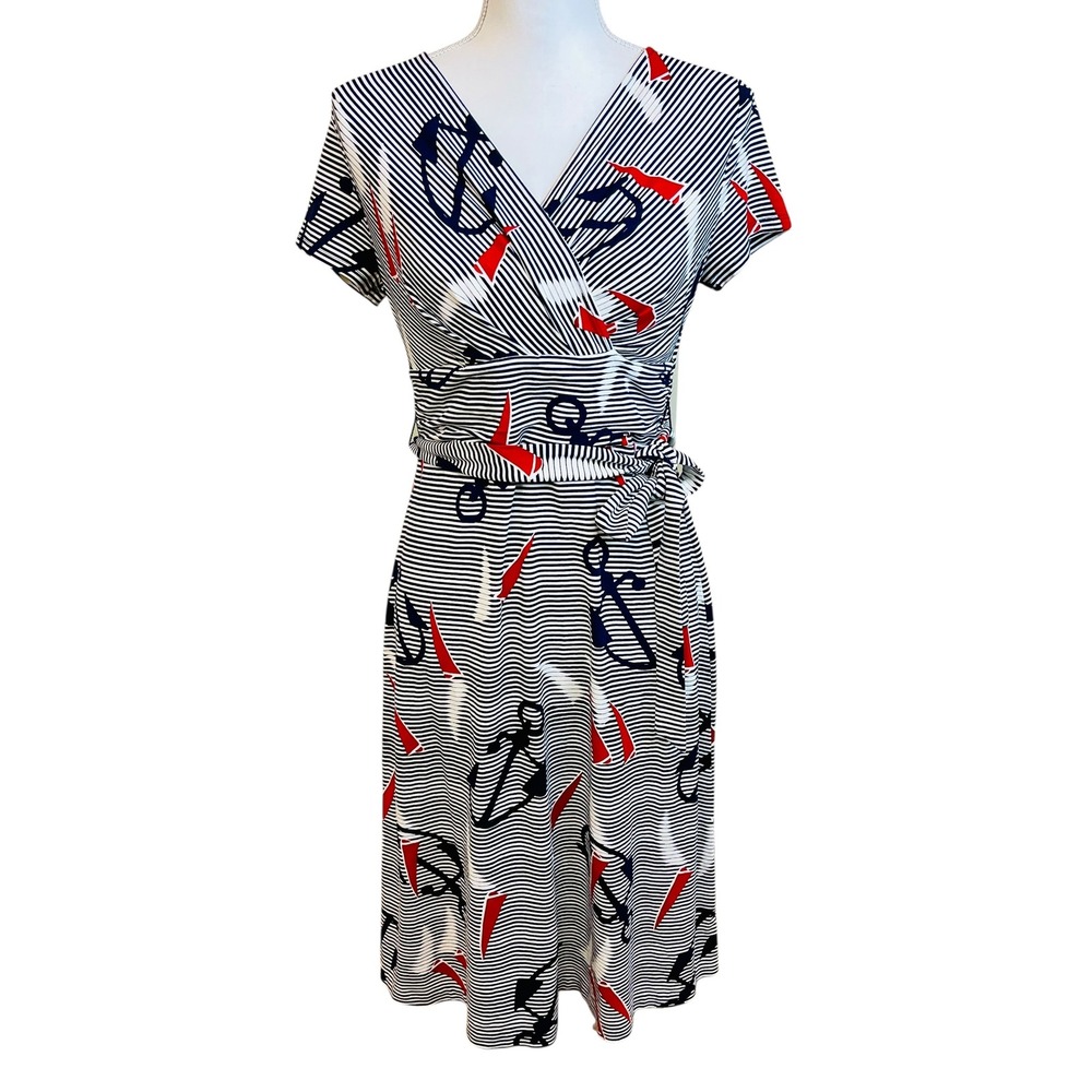 TALBOTS Striped Nautical Anchor Dress S P Fisherman Nautical‎ Coastal Preppy